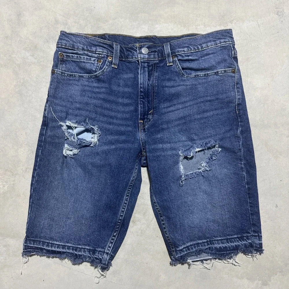 Y2K Grunge Distressed Men's SZ 34 Waist 511 Levi Shorts Denim Frayed Rock Punk